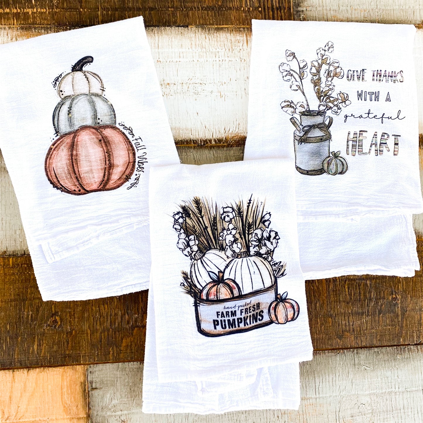 Fall Vibes 3 Pumpkins Stacked Fall Towel