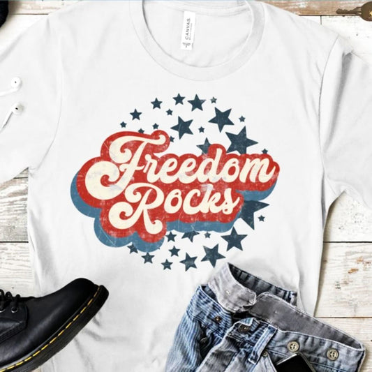 Retro Freedom Rocks With Stars T-Shirt or Crew Sweatshirt