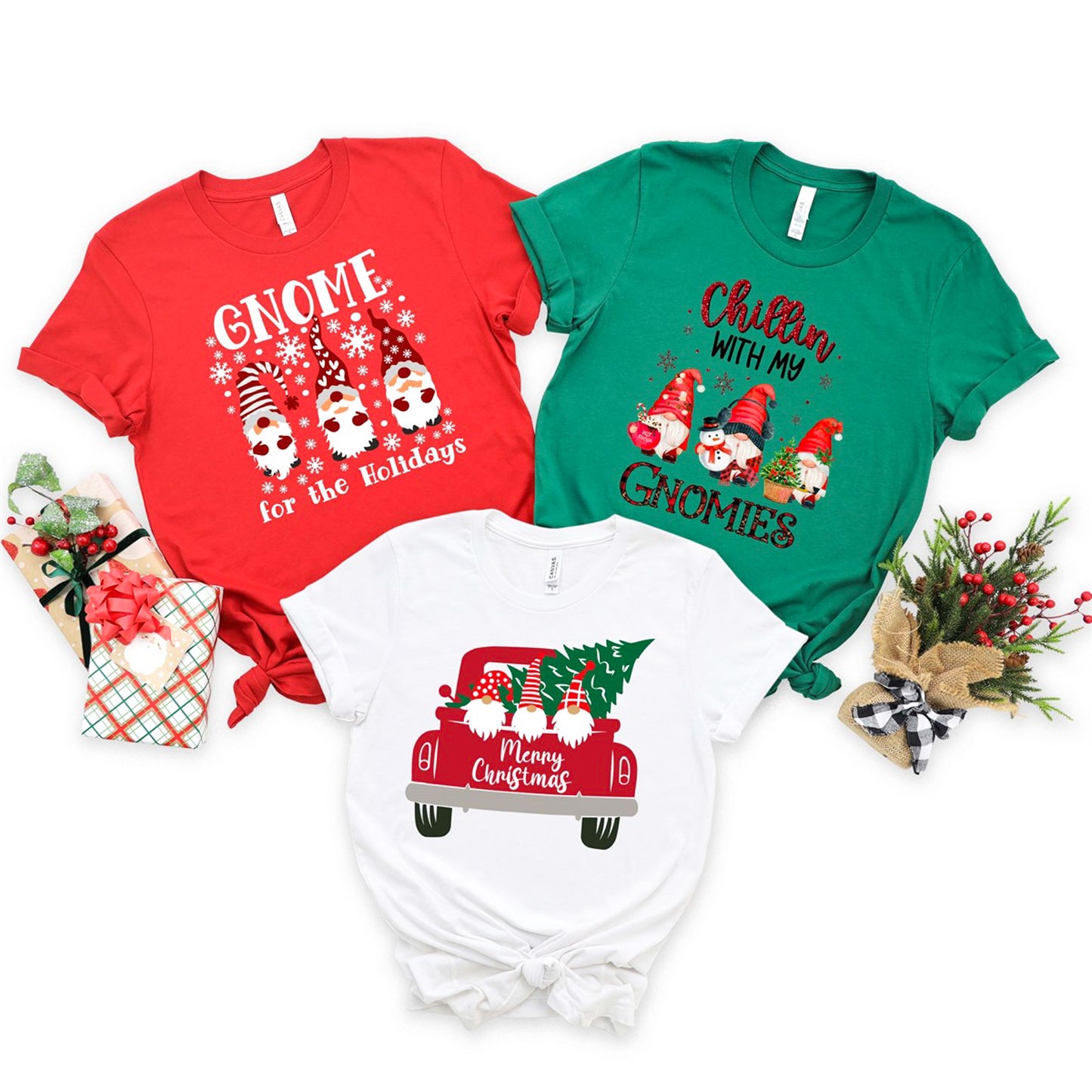 Merry Christmas Gnomes In Back Of Truck Tee