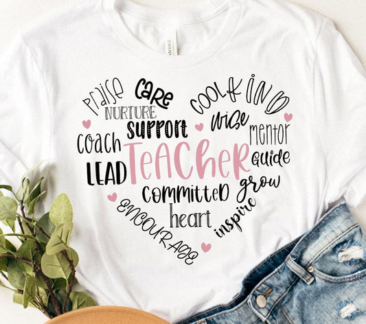 Teacher Heart T-Shirt or Crew Sweatshirt