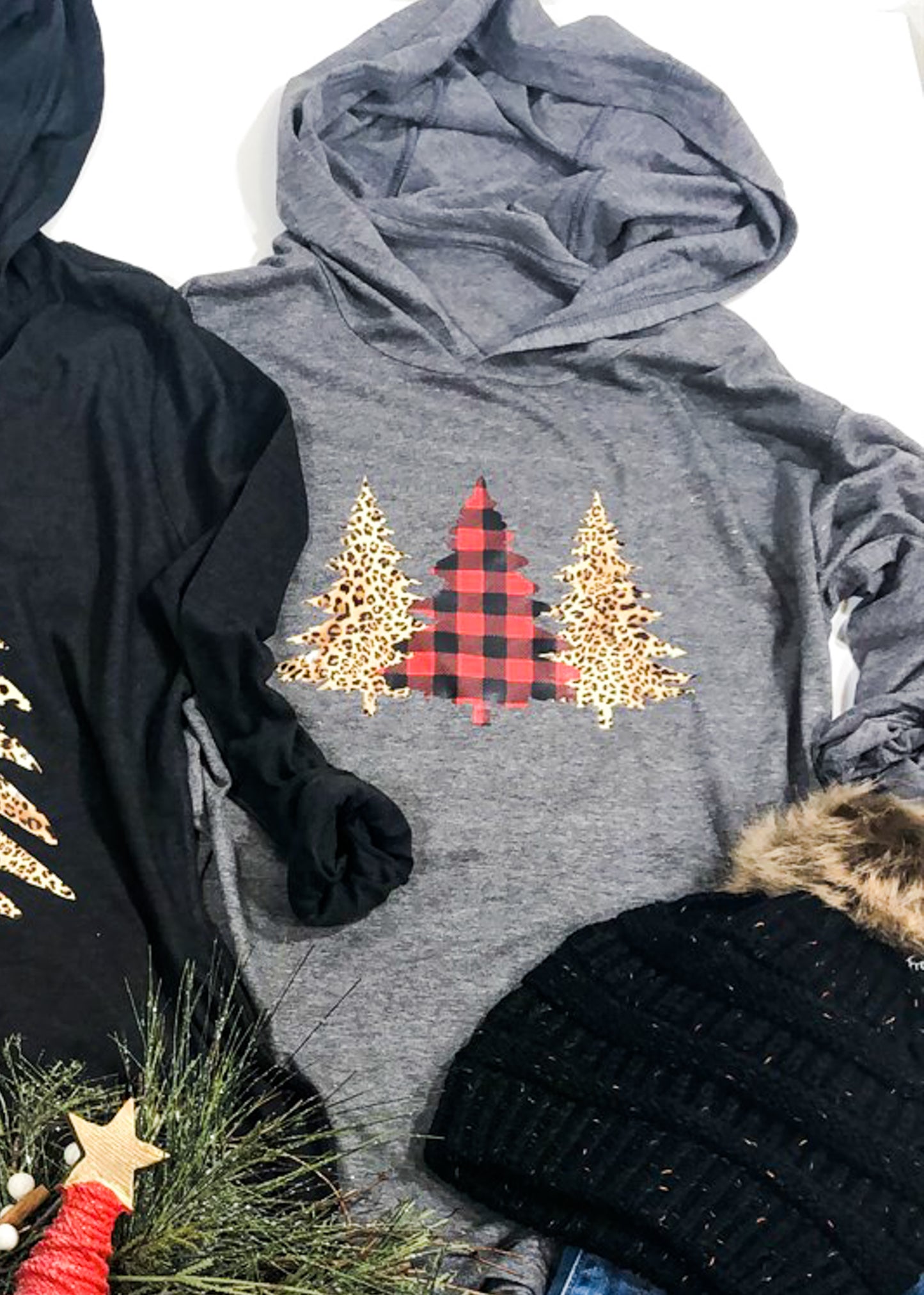 Cheetah Print & Buffalo Plaid Print Trees Lightweight Hoodie