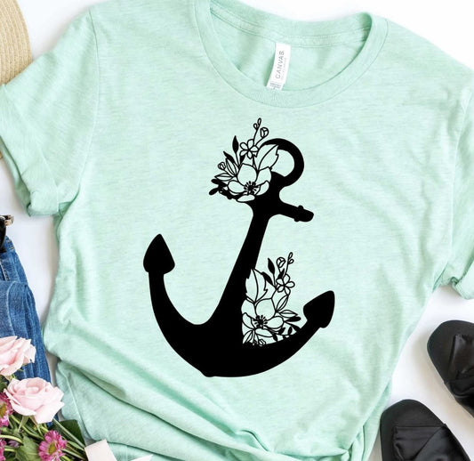 Anchor With Flowers T-Shirt or Crew Sweatshirt