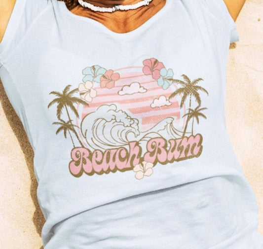 Beach Bum With Wave, Flowers & Palm Trees T-Shirt or Crew Sweatshirt