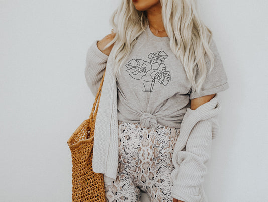 Monstera Plant In Pot Sketch T-Shirt or Crew Sweatshirt