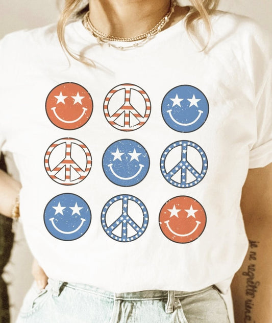 Patriotic Peace Signs & Smiley Faces T-Shirt or Crew Sweatshirt