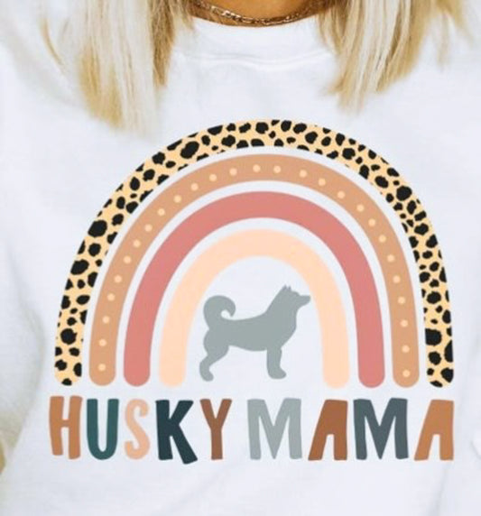 Husky Mama Rainbow T-Shirt or Crew Sweatshirt