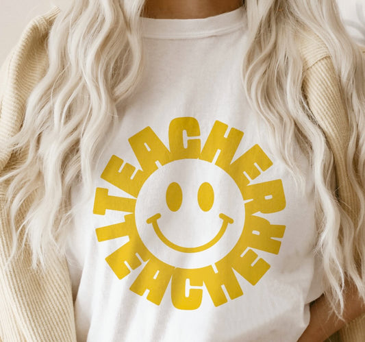 Teacher Around Smiley Face T-Shirt or Crew Sweatshirt