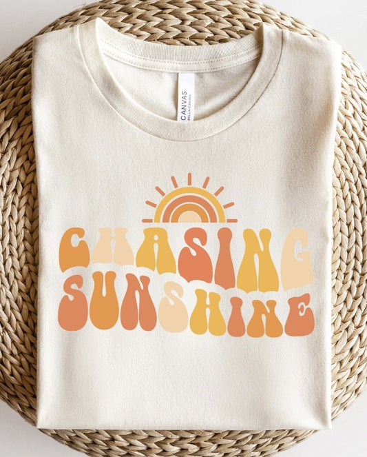 Chasing Sunshine With Rainbow Sun T-Shirt or Crew Sweatshirt