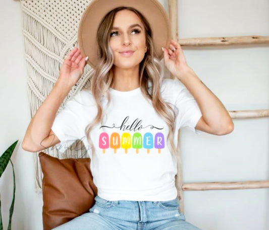 Hello Summer Popsicle T-Shirt or Crew Sweatshirt