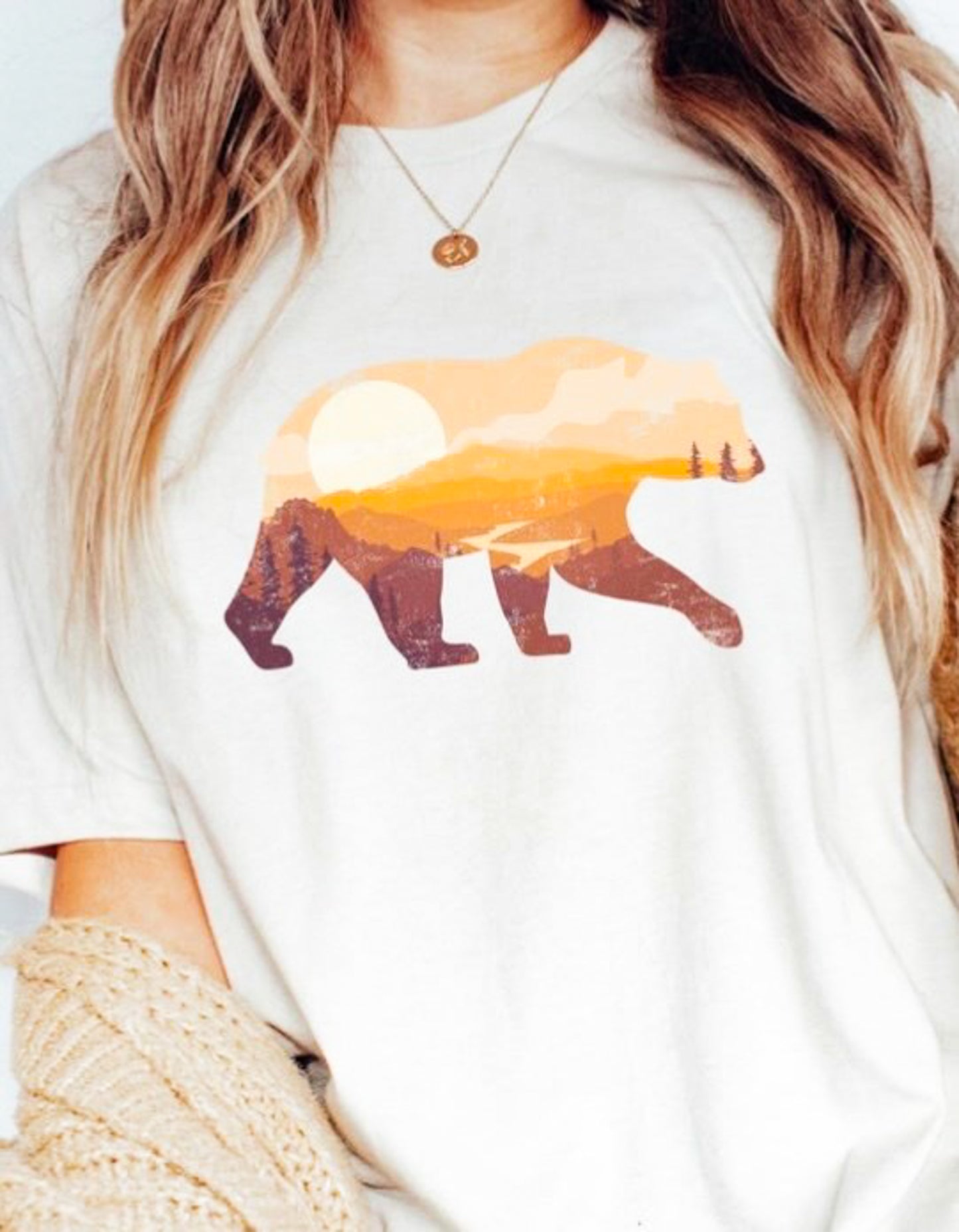 Bear With Mountain Sunset Scene T-Shirt or Crew Sweatshirt