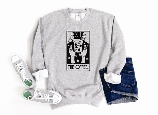 The Coffee Tarot Card (Black Print) Crew Sweatshirt