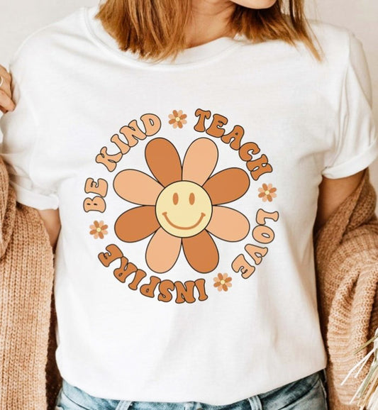 Be Kind Teach Love Inspire Flower (Brown) Tee