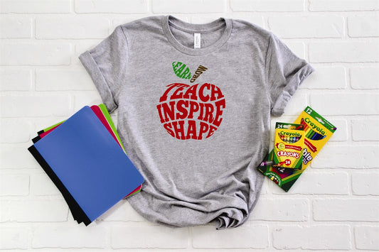 Learn Grow Teach Inspire Shape Apple T-Shirt or Crew Sweatshirt