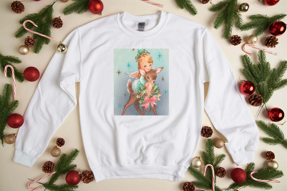 Vintage Reindeer & Angel Crew Sweatshirt