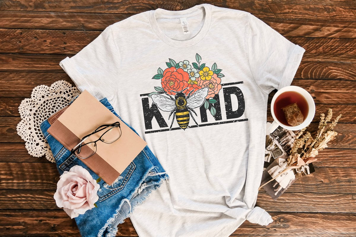 *Bee Kind With Flowers T-Shirt or Crew Sweatshirt