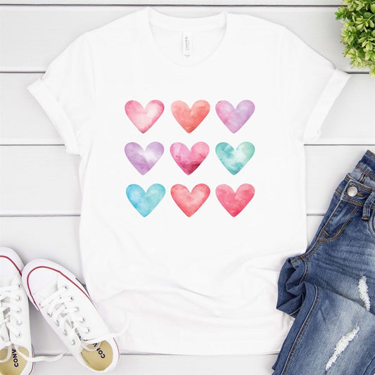 9 Watercolor Hearts Tee