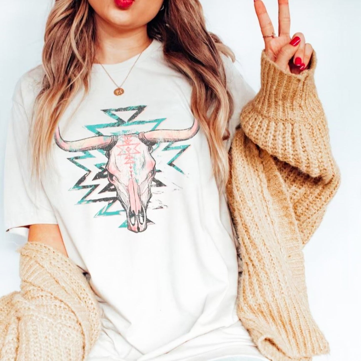 Aztec Cow Skull T-Shirt or Crew Sweatshirt