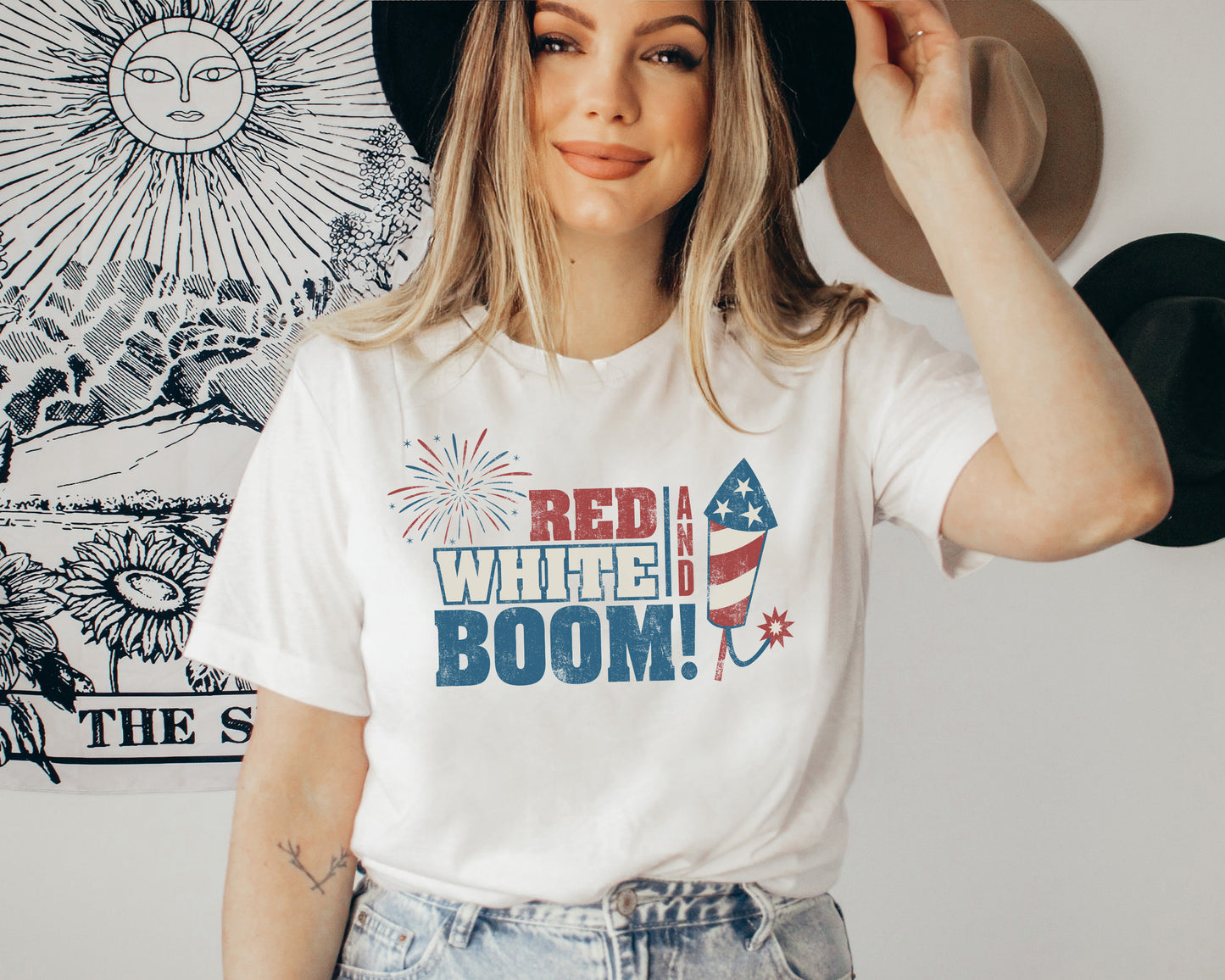 Red White And Boom With Firework T-Shirt or Crew Sweatshirt