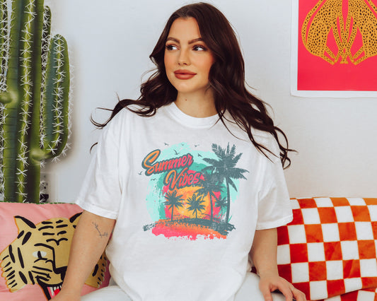 Distressed Summer Vibes With Palm Trees T-Shirt or Crew Sweatshirt