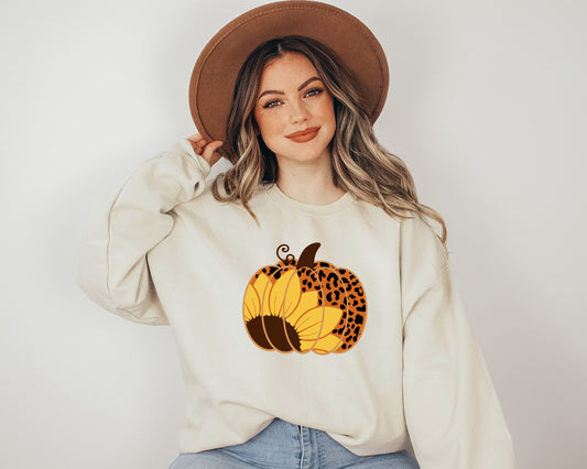 Sunflower Leopard-Print Pumpkin T-Shirt or Crew Sweatshirt