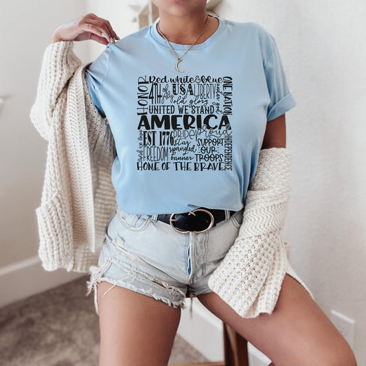 America Typography T-Shirt or Crew Sweatshirt