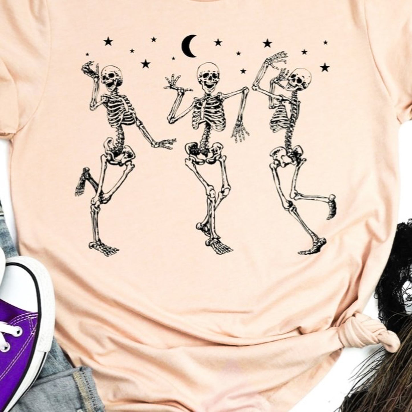 3 Skeletons Dancing In The Moonlight Scene Tee