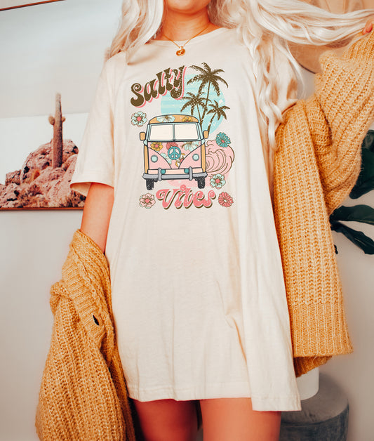 Salty Vibes With Van & Palm Trees T-Shirt or Crew Sweatshirt