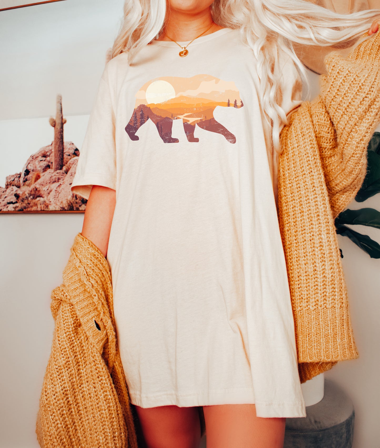 Bear With Mountain Sunset Scene T-Shirt or Crew Sweatshirt