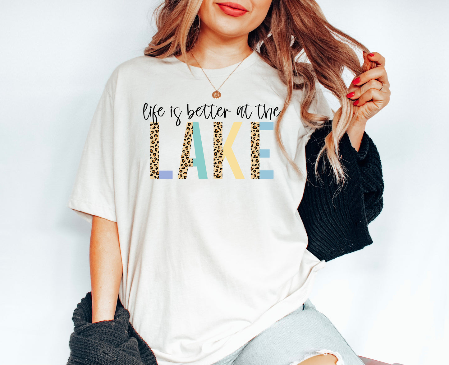 Life Is Better At The Lake Multi-Color & Cheetah Print T-Shirt or Crew Sweatshirt