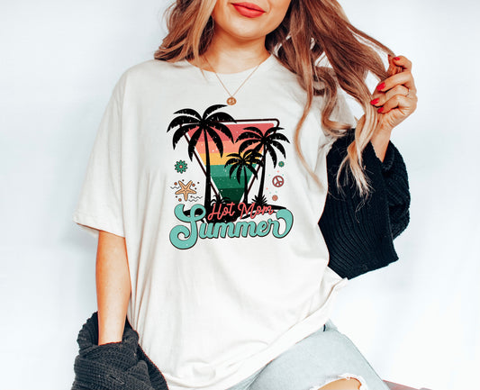 Hot Mom Summer With Palm Trees T-Shirt or Crew Sweatshirt