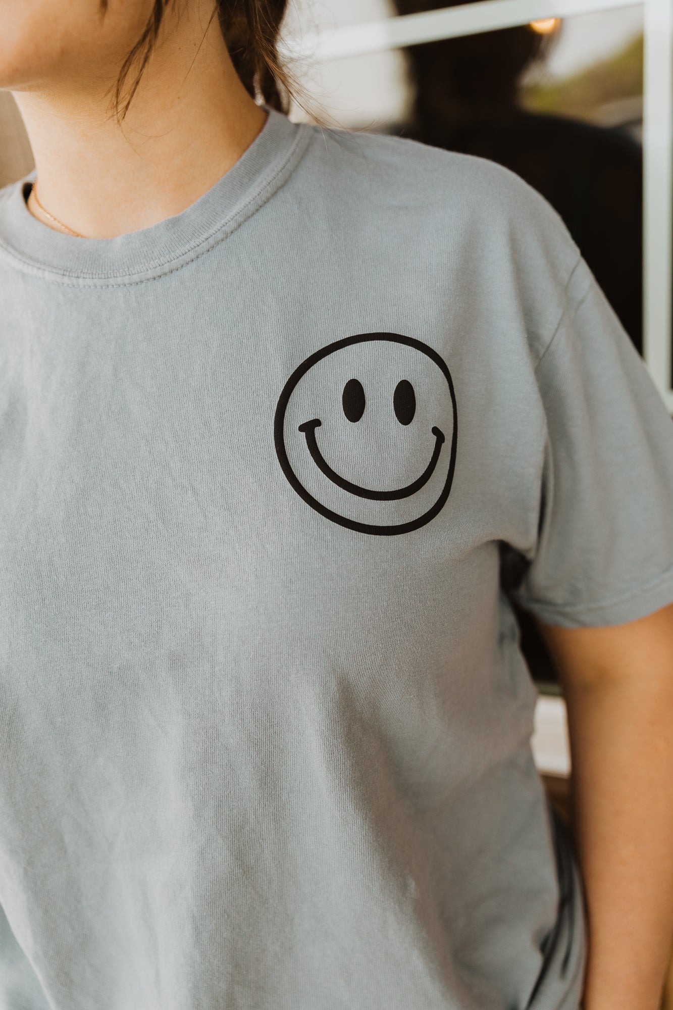 See Good In All Things Smiley Front/Back Puff Print Tee