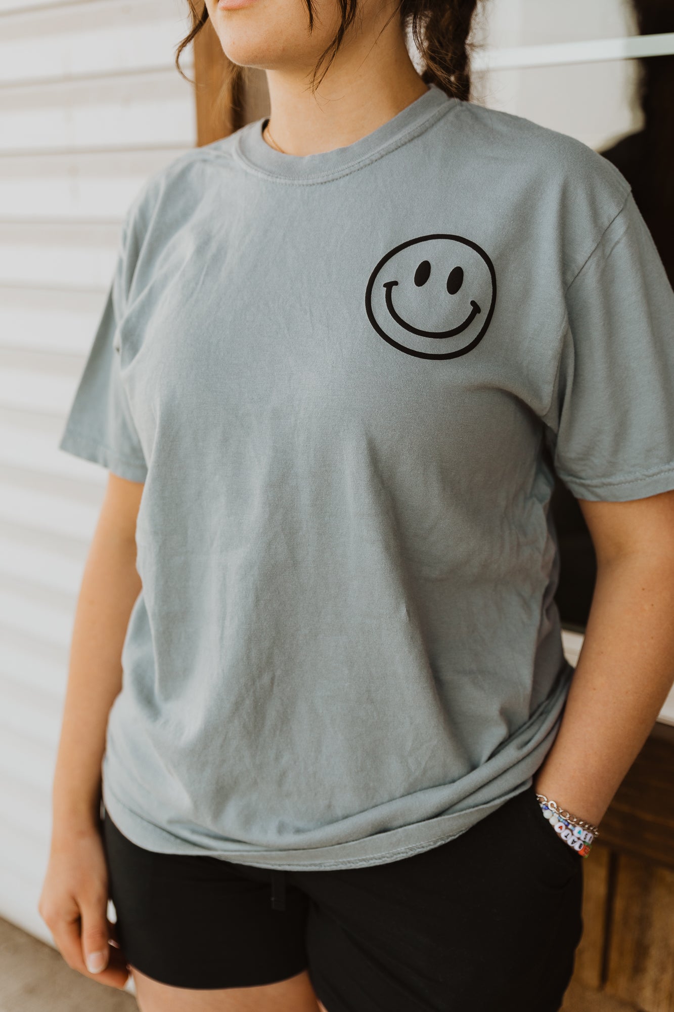 See Good In All Things Smiley Front/Back Puff Print Tee