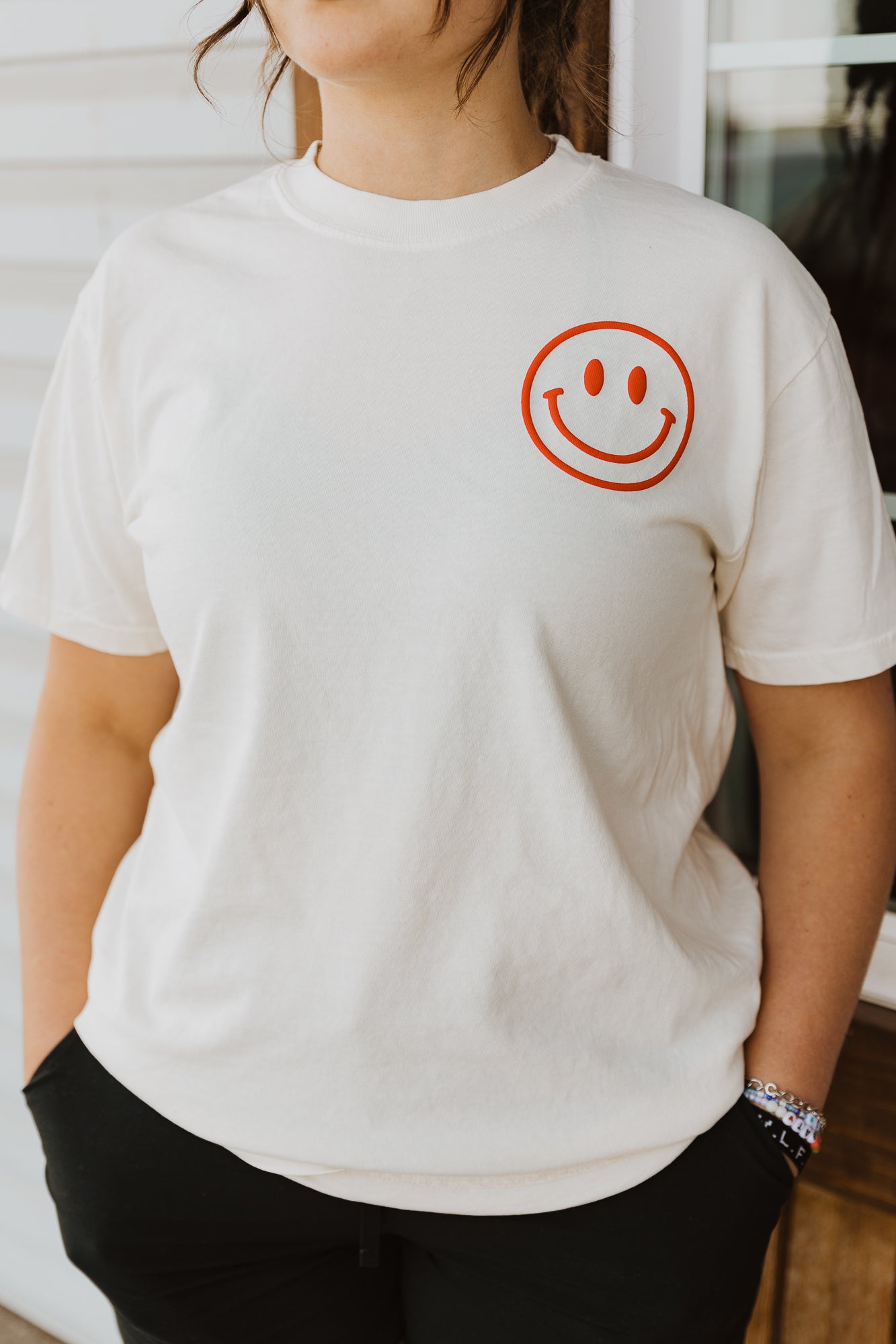 Smile (Stacked) Smiley Front/Back Puff Paint Tee