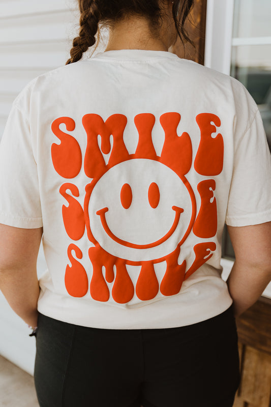Smile (Stacked) Smiley Front/Back Puff Paint Tee