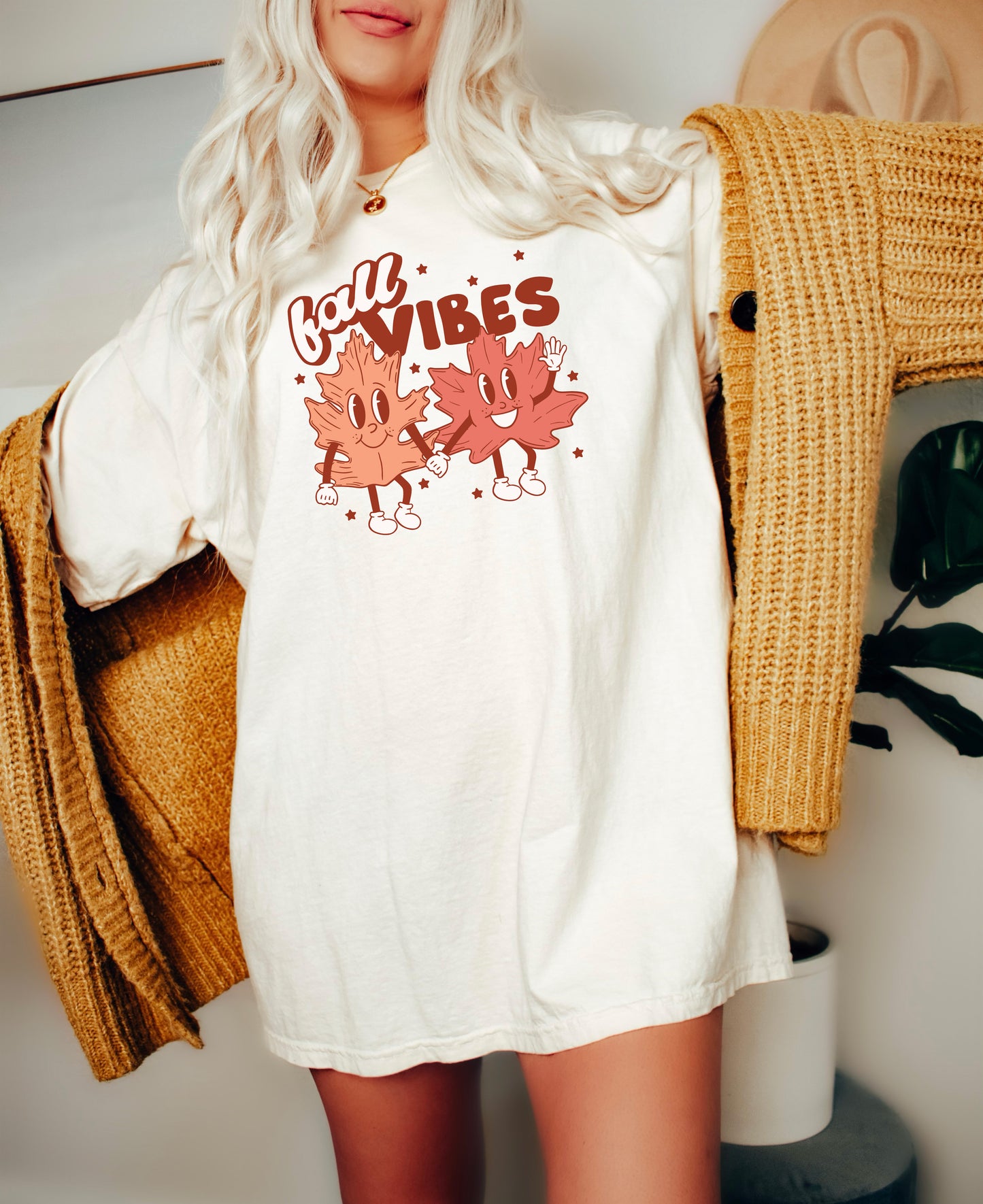 Fall Vibes Cartoon Leaves T-Shirt or Crew Sweatshirt