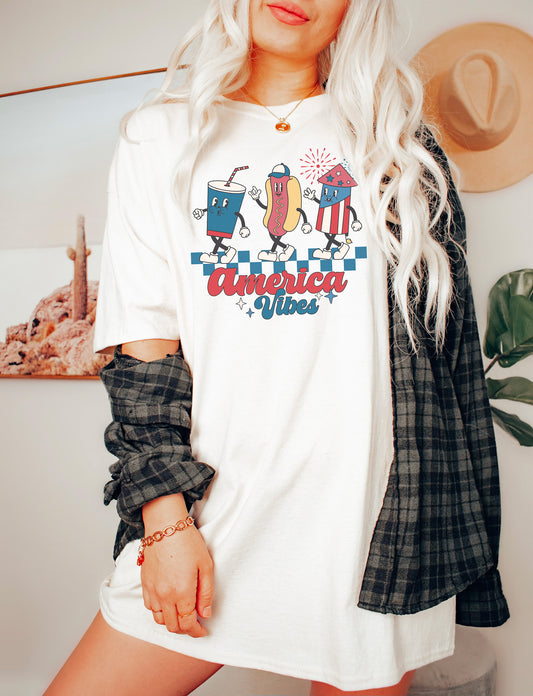 America Vibes Soda Hotdog & Firework T-Shirt or Crew Sweatshirt