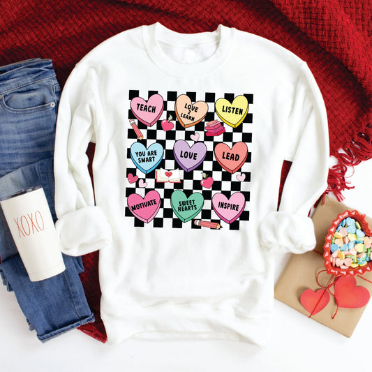 Checkerboard Conversation Hearts Valentine Crew Sweatshirt