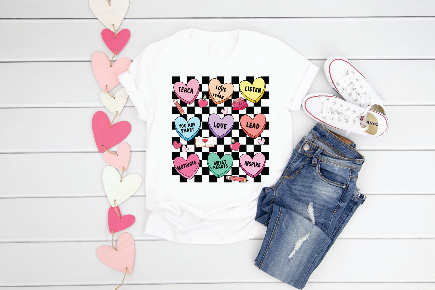 Checkerboard Conversation Hearts Valentine Tee