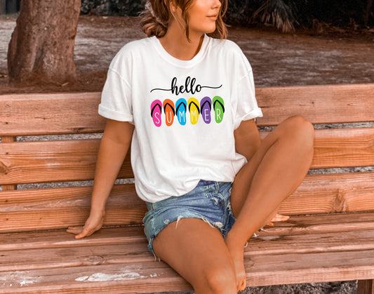 Hello Summer Flip-Flop T-Shirt or Crew Sweatshirt