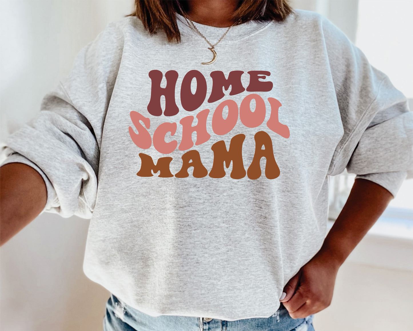 Home School Mama Retro Wavy T-Shirt or Crew Sweatshirt