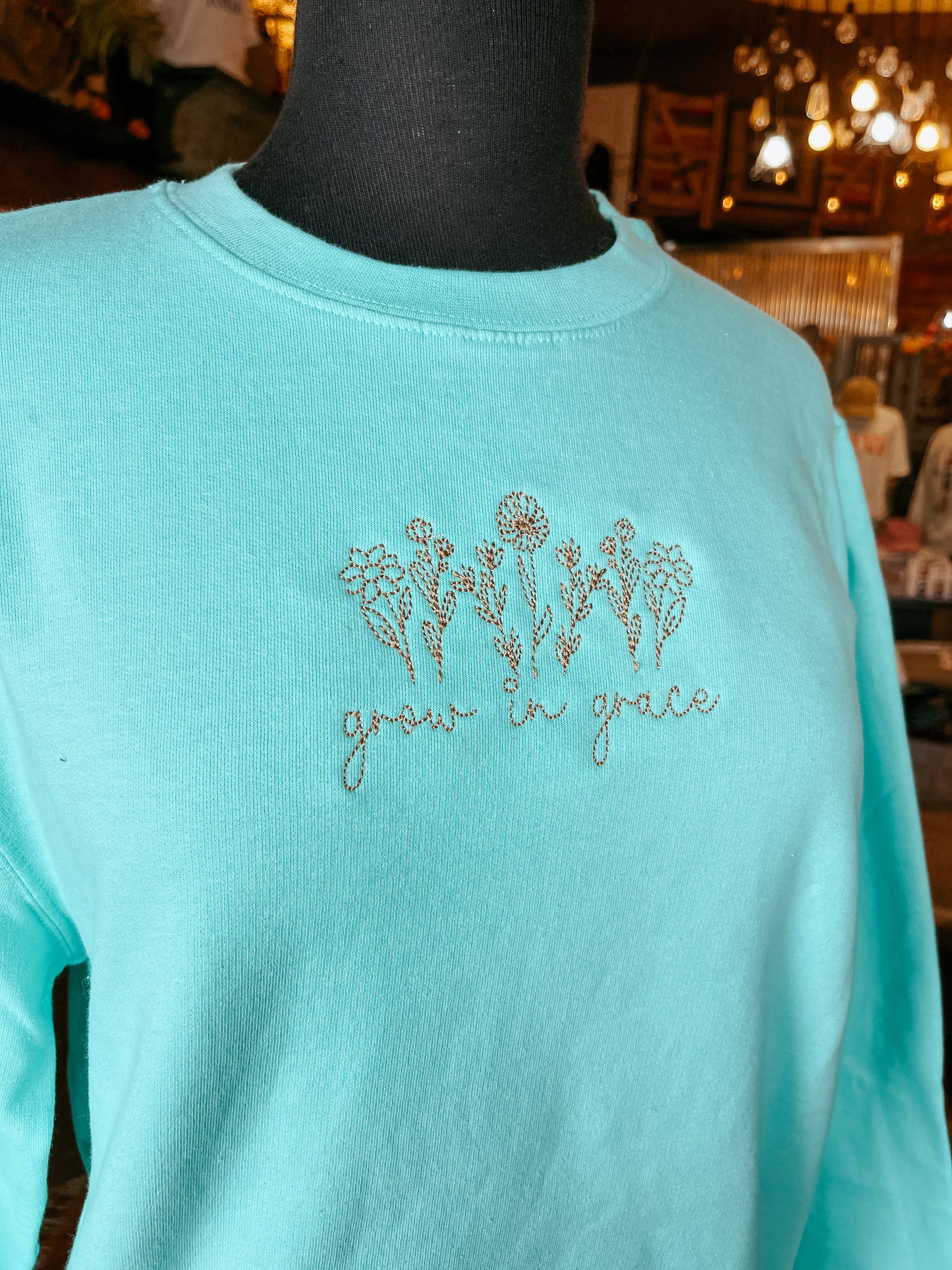 Grow In Grace Floral Embroidered Crew Sweatshirt