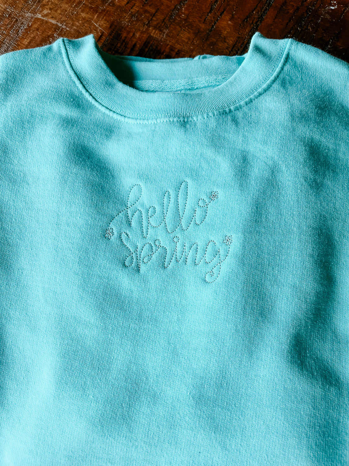 Hello Spring Floral Embroidered Crew Sweatshirt
