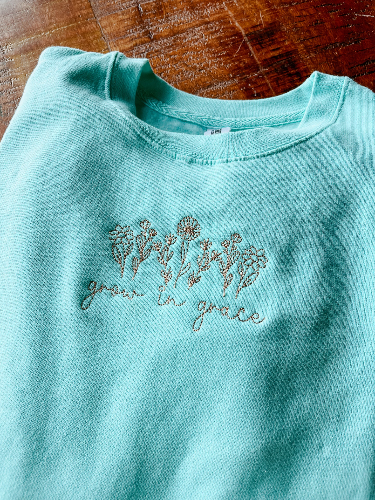 Grow In Grace Floral Embroidered Crew Sweatshirt