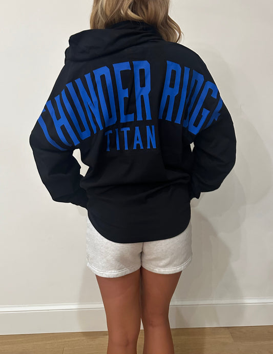 Thunder Ridge Titans Football Hooded Game Day Raglan with Pocket Logo and Oversized Back Print