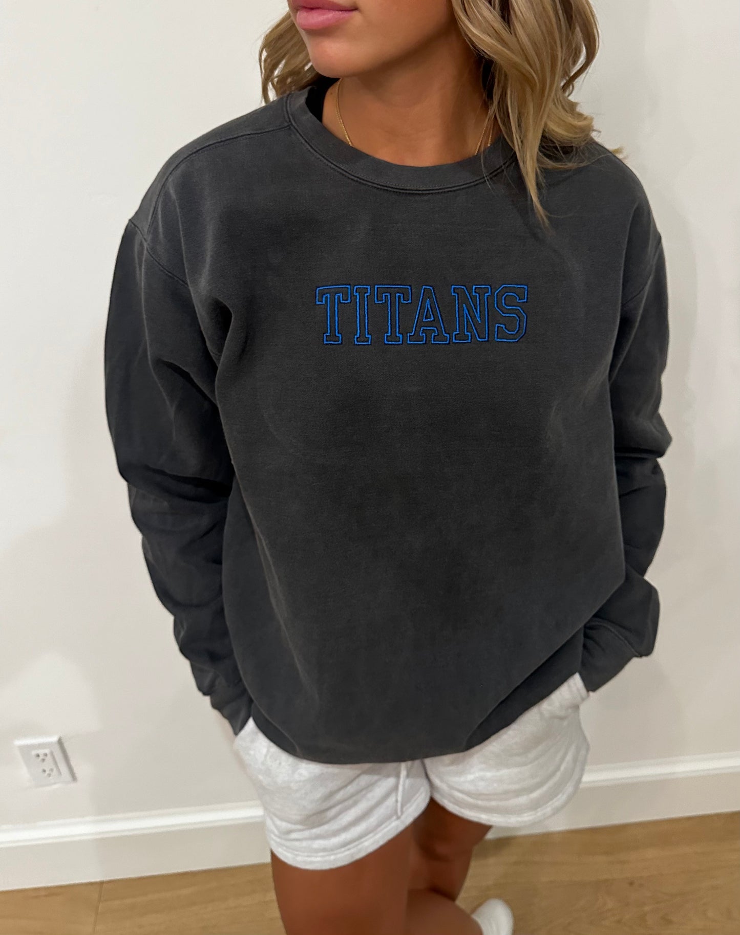 Comfort Colors Pepper Crew Sweatshirt with Royal Blue Titans Embroidery