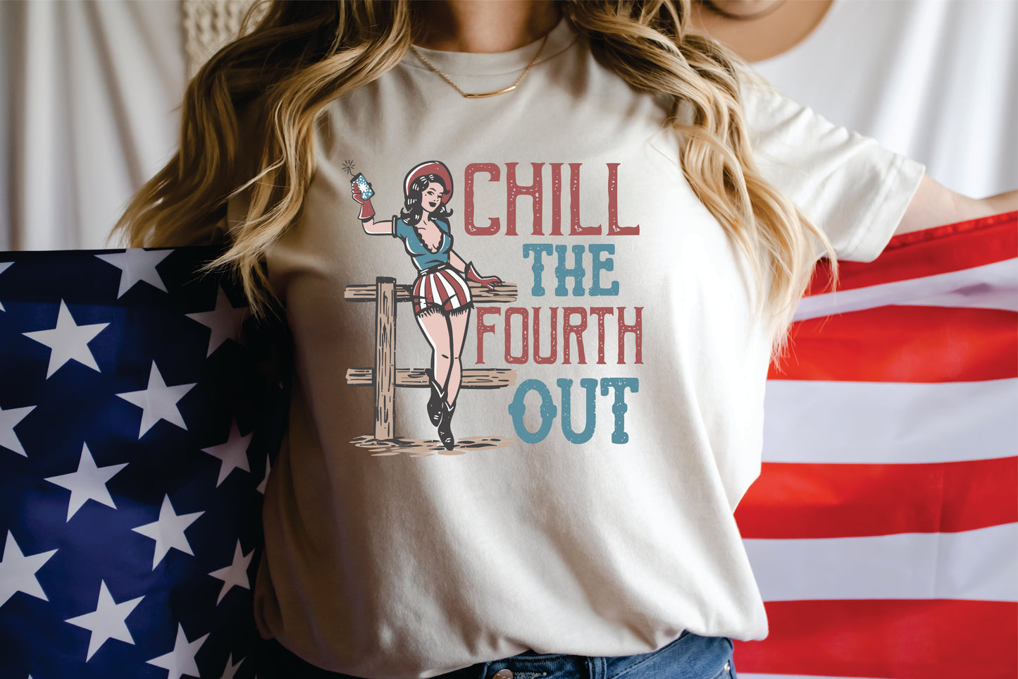 *Chill The Fourth Out Cowgirl T-Shirt or Crew Sweatshirt