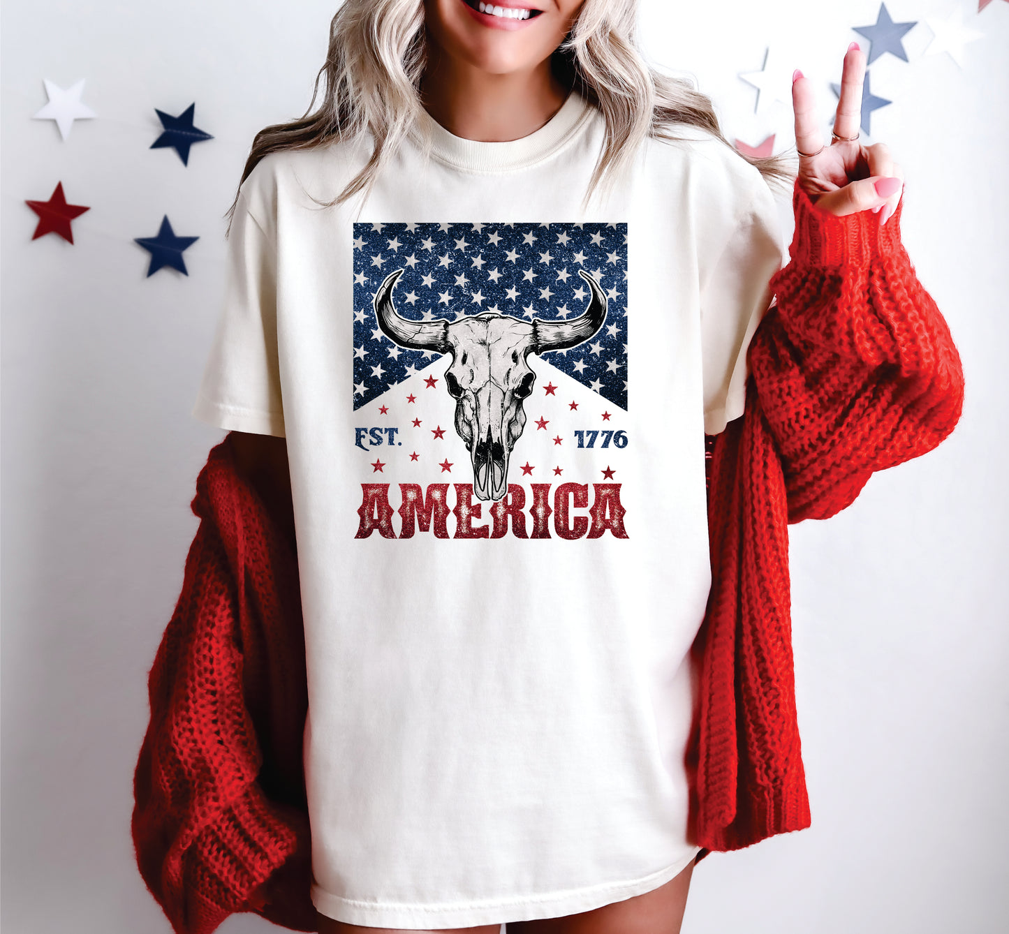 *America Est. 1775 Skull T-Shirt or Crew Sweatshirt