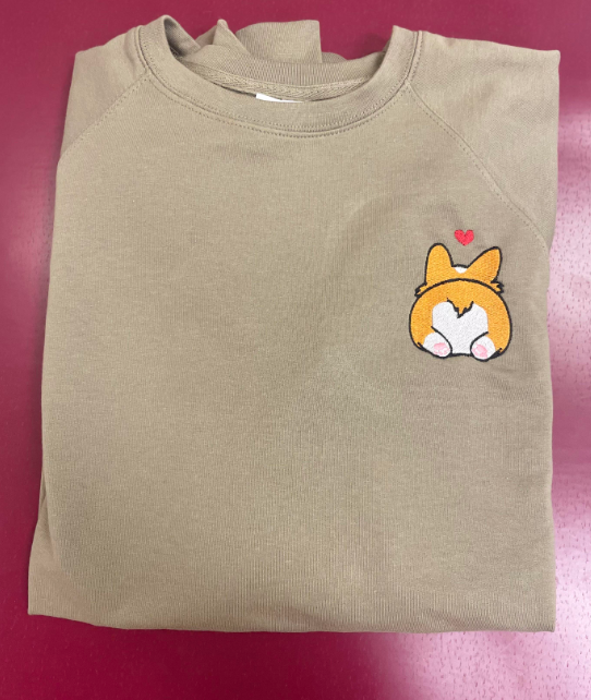 Corgi Butt Embroidered Pocket Logo Crew Sweatshirt