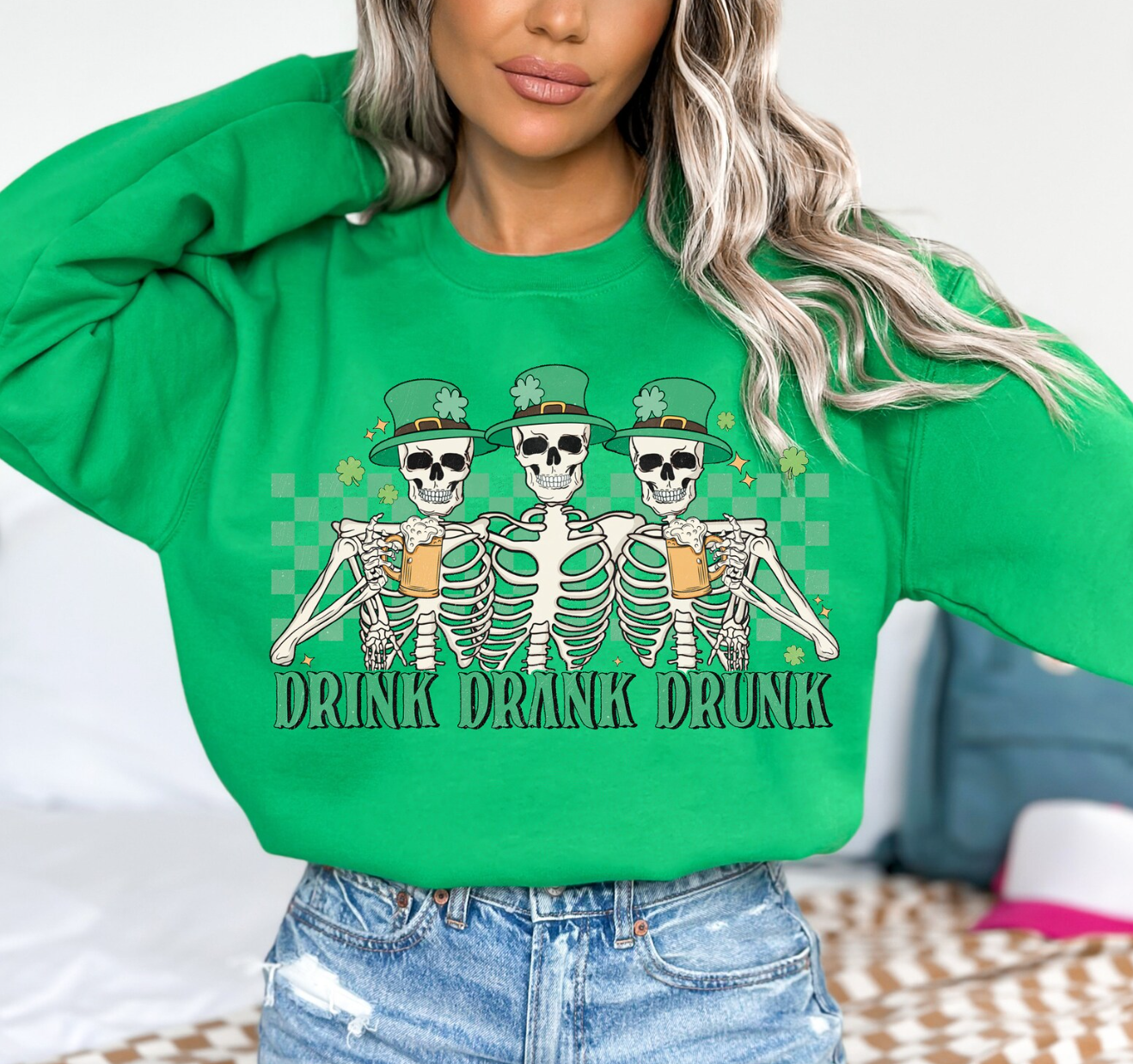 Drink Drank Drunk Skeltons Crew Sweatshirt