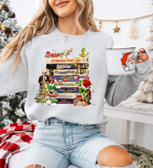 Stack of Christmas Movies T-Shirt or Crew Sweatshirt